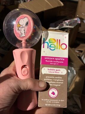 Snoopy light up wand and Hello Unicorn Sparkle Bubble Gum Toothpaste - Pink